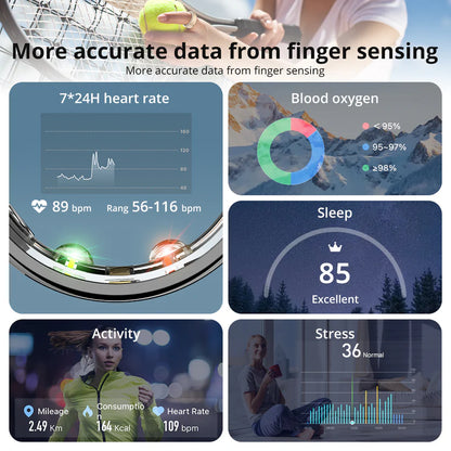 Smart Ring with Charging Case for Men Women, Health and Sleep Monitor, 5ATM Waterproof, Multi-sport Mode