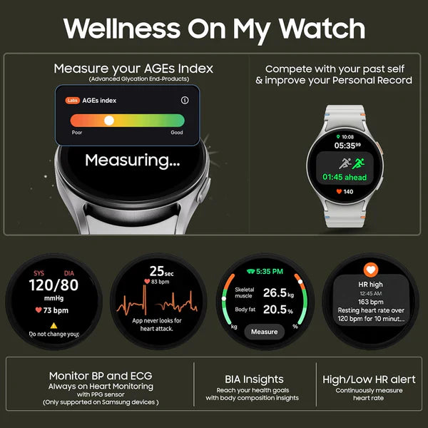 Smartwatch : Galaxy AI-Powered Watch, BT+LTE+GPS | Always-On Display | 5ATM & IP68 | Health insights, Fitness Tracking | HR, SpO2, BP & ECG Monitor | 1-Year Warranty | 15-Day Easy Returns + Free ANC Earbuds